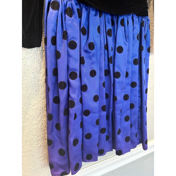 Vintage Velvet Polka Dot Dress Long Sleeve Party Cocktail Dress Retro - Picture 5 of 10